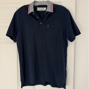 Ben Sherman Blue Polo Shirt Checkered Collar Red White Blue Men's M Pocket